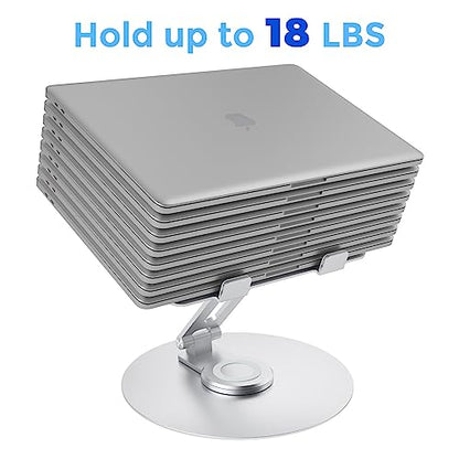 Swivel Laptop Stand for Desk, Adjustable Height Aluminum Computer Stand with 360 Rotating Base, Foldable Ergonomic Riser, Portable Laptop Holder Compatible with MacBook, All Laptops 10-17'', Chrome - color: Chrome