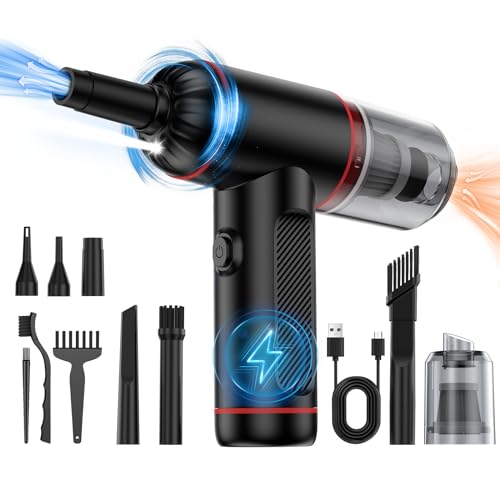 Compressed Air Duster, Cordless Air Blower & Hand Pump Car Vacuum Cleaner Portable Rechargeable Mini Handheld Computer Keyboard Duster Cleaner(Black)