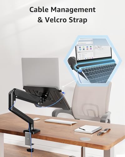 MOUNTUP Laptop Stand for Desk, Adjustable Aluminum Laptops Arm Mount for 14-17 Inch Notebook & 32" Monitor, Laptops Arm for Desk Support for 2.2-19.8lbs, 2-in-1 Laptop Desk Mount with Clamp/Grommet