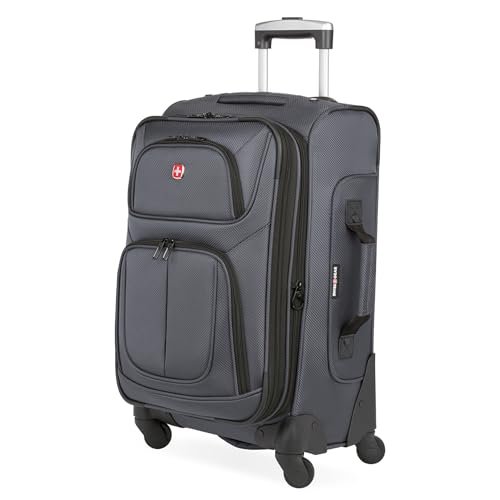SWISSGEAR Sion Carry-On Spinner Luggage, Softside Expandable, Lightweight Suitcase, Dark Grey, 22.75-Inch - color: Dark Grey, size: Carry-On