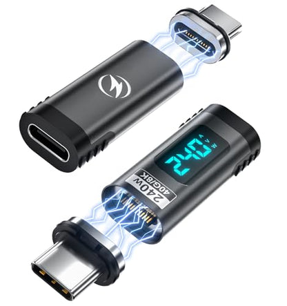 240W USB C Magnetic Adapter 2Pack, 24 Pin Straight 8K 60Hz USBC 4 40Gbps | Straight USB C Power Meter Tester, Digital Display, Support Voltage, Current and Power Smart LED Display Video for 17/16/15 - style: Straight