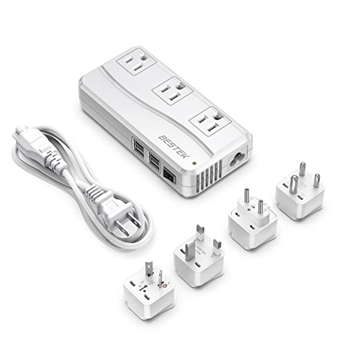 BESTEK Universal Travel Adapter 220V to 110V Voltage Converter with 4 USB | with UK/AU/US/EU Worldwide Plug Adapter - color: Classic White