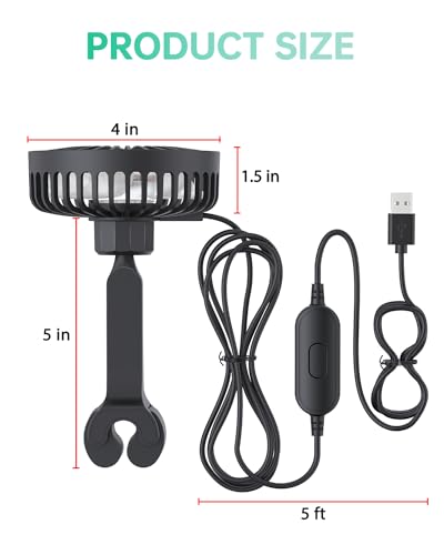 TriPole Car Fan for Rear Seat USB Powered Powerful 3 Speed 5V Fan with Adjustable Clip for Vehicles SUV RV