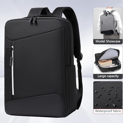 Men Business Laptop Backpack, Waterproof Travel Backpack | with USB Charging Port, College School Computer Bag, for Work Carry - color: Black