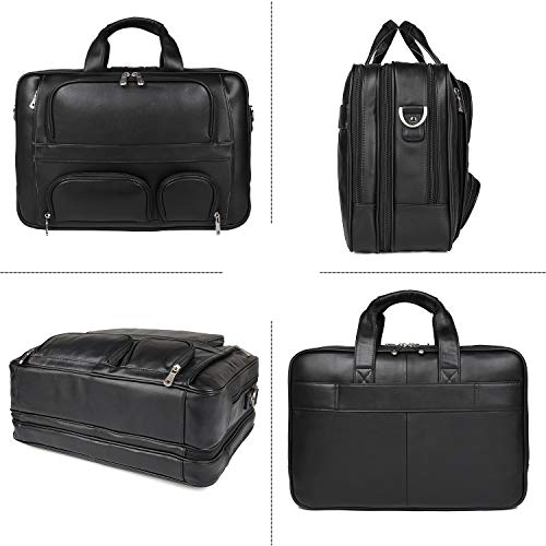 Top Cowhide Leather briefcase for men,17.3 Inch Messenger Bag Laptop Briefcase with YKK Metal Zippers Fit Business Trip - color: Black(updated Version)