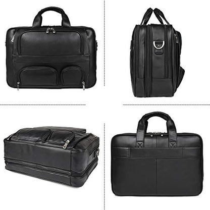 Top Cowhide Leather briefcase for men,17.3 Inch Messenger Bag Laptop Briefcase with YKK Metal Zippers Fit Business Trip - color: Black(updated Version)
