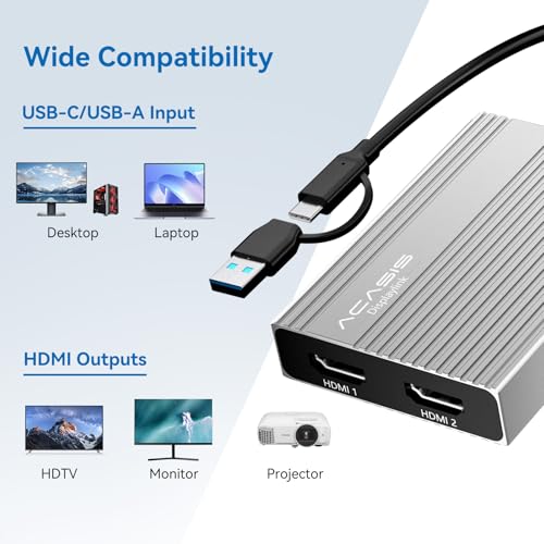 ACASIS USB C to Dual HDMI DisplayLink Adapter for Mac M1/M2/M3/M4/Windows | USB C DisplayLink Docking Station with 2HDMI 4K@60Hz, 3USB-A Ports, 100W PD Charging ,USB A/C to Dual Monitor - color: Silver