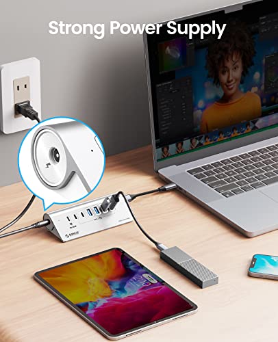 ORICO 7-Port USB 3.2 Gen2 Hub, Powered USB 3.2 Hub with 4 USB-A, 2 USB-C, PD 60W, 72W Power Adapter, 10Gbps Aluminium USB-Splitter with 1.64Ft USB-C to USB-A/C Cable for iMac, MacBooks, Mac mini - size: 50cm, style: M3U4C3