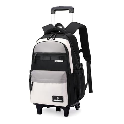 ZHANAO Rolling Backpack for Boys Color-blocking Schoolbag for Middle School Students Trolley Bookbags for Elementary Boys - color: Black-2 Wheels