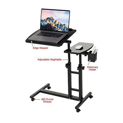 Adjustable Laptop Desk with Wheels, Black | Laptop Cart, Over Bed, Bed Side Table, Tiltable Table and Laptop Stand - color: Black
