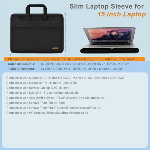 Laptop Case 15 inch Shoulder Bag Compatible with MacBook Air 15 M4 A3241 M3 A3114 M2 A2941 2025 2024 2023, XPS 15, HP Dell ASUS Lenovo and Most 15 inch Notebooks,Black - color: Black, size: 15"