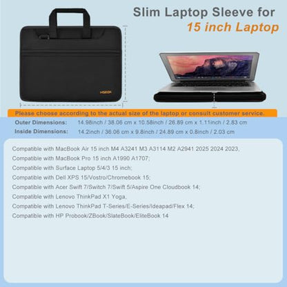 Laptop Case 15 inch Shoulder Bag Compatible with MacBook Air 15 M4 A3241 M3 A3114 M2 A2941 2025 2024 2023, XPS 15, HP Dell ASUS Lenovo and Most 15 inch Notebooks,Black - color: Black, size: 15"