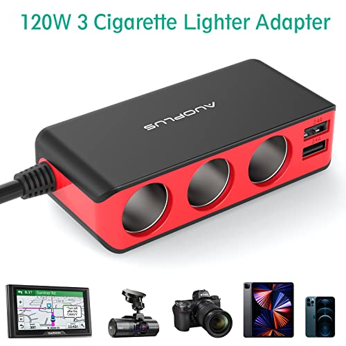 AUOPLUS 120W 3 Socket Cigarette Lighter Splitter Car Charger Adapter, LED Voltage Display Dual 4 USB Chargers(6.8A), Car Charger On/Off Switches 12V for iPhone iPad Samsung GPS Dashcam | LED Voltage Display Dual 4 USB Chargers(6.8A), Car Charger On/Off Sw