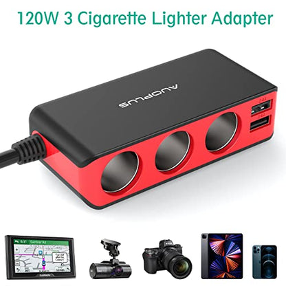 AUOPLUS 120W 3 Socket Cigarette Lighter Splitter Car Charger Adapter, LED Voltage Display Dual 4 USB Chargers(6.8A), Car Charger On/Off Switches 12V for iPhone iPad Samsung GPS Dashcam | LED Voltage Display Dual 4 USB Chargers(6.8A), Car Charger On/Off Sw