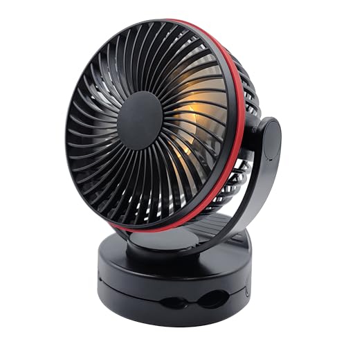 5.5Inch Rechargeable RV Cooling Fan Light with 4 Speeds, 5000mAh Battery Desk Fan, Rotatable Clip On Desk/Wall-Mount Fan, for Home Office RV&Travel - color: Red and Black