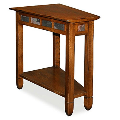 Leick Home Slate End Table, Solid Wood, Narrow Wedge Shape, Slate Tile Insets, Bottom Display Shelf, Easy-Assembly, Rustic Oak, 23.5 in. L x 17 in. W x 24 in. H, 10056 - color: Rustic Oak