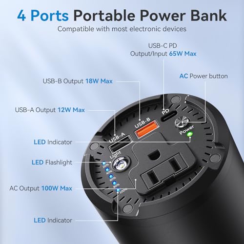 Portable Power Station With AC Outlet, 27000mAh Battery, 100W AC, 65W PD | Compact Portable Power For Camping, Travel, Home Backup And Outdoor Activities With 4 Charging Ports