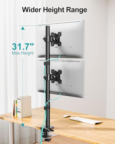 MOUNT PRO Vertical Dual Monitor Stand, Stacked Monitor Mount for 2 Monitors Up to 32 inches, Computer Monitor Arm with Swivel, Tilt, Height Adjustable, Each Monitor Desk Mount Holds up to 17.6 lbs - size: Max 32“ Basic