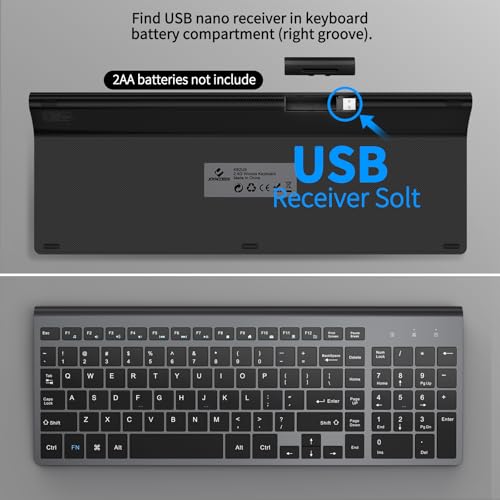 JOYACCESS Wireless Keyboard, 2.4G Slim and Compact Wireless Keyboard with Numeric Pad for Laptop, MacBook Air, Apple, Computer, PC(Black and Grey) - color: black grey