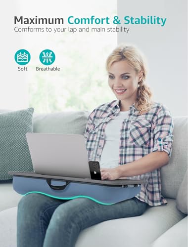 Istudyniture Lap Desk | Portable Laptop Desk & Stand – Fits Up to 17 inch – Washable Cushion, Built-in Phone Holder – for Bed, Couch, Sofa, Floor – Writing, Reading, Home Office – Large, Grayish Blue - color: Grayish Blue