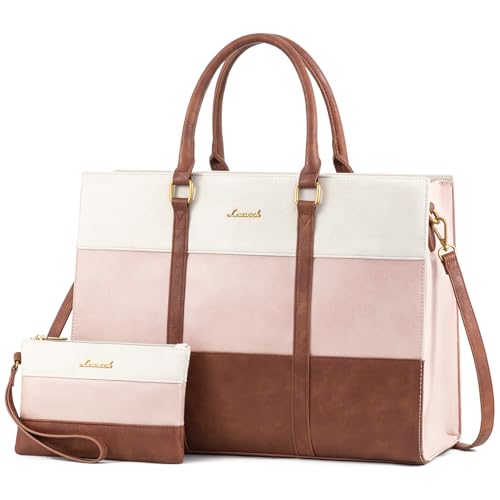 LOVEVOOK Laptop Bag for Women, 15.6 Inch Work Bags for Women (Brown - Pink - Beige, 17.3 inch) - color: Brown - Pink - Beige, size: 17.3 inch