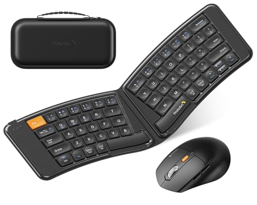 ProtoArc XKM03 Ergonomic Foldable Keyboard Mouse for Business and Travel | Portable Folding Bluetooth Keyboard Mouse Combo, Split Design, 3 Bluetooth, Rechargeable, for iPad, Tablet, iPhone, Laptop