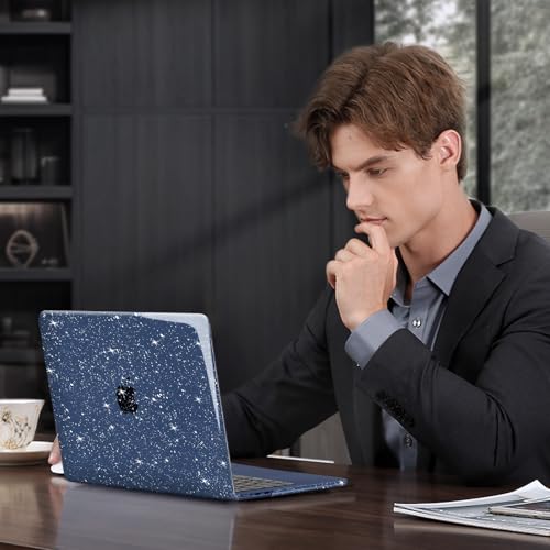 MOSISO Compatible with MacBook Air 13 inch Case M5 M4 M3 M2 2026-2022 | 4 in 1 Kit Bling Sparkly Hard Shell for MacBook Air 13.6 inch Case, Glitter Cover, A3449 A3240 A3113 A2681, Midnight - color: Midnight Blue