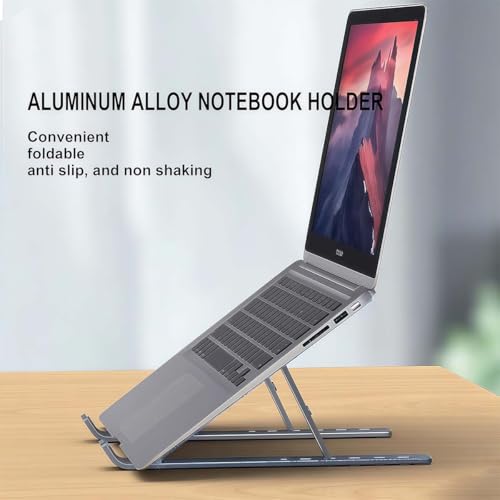 Foldable Laptop Stand with Aluminum Alloy Construction, Portable Notebook Holder with Adjustable Height, Ergonomic Computer Stand for Office and Home Workspace(Black)