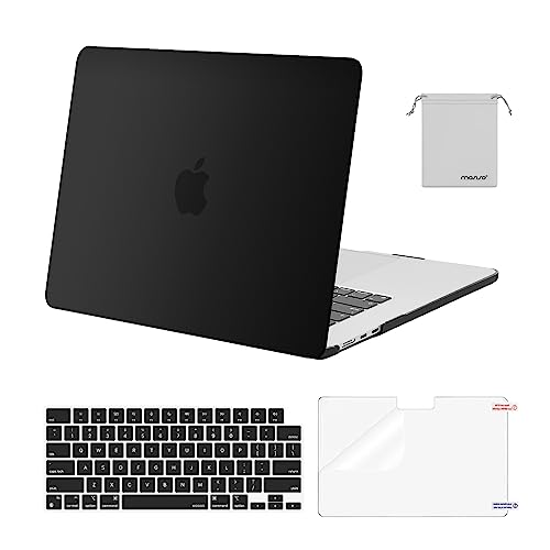 MOSISO Compatible with MacBook Air 15 inch Case M5 2026 M4 M3 M2 2025-2023 | A3448 A3241 A3114 A2941, Scratch-Resistant Protective Hard Shell Case&Keyboard Cover&ScreenFilm&Pouch, Black - color: Black