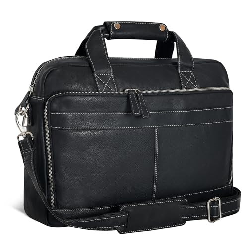 Oak Leathers Leather Messenger Bag for Men and Women - Laptop Briefcase Bag For College, Office, Adjustable Shoulder Strap - color: Smooth Nappa