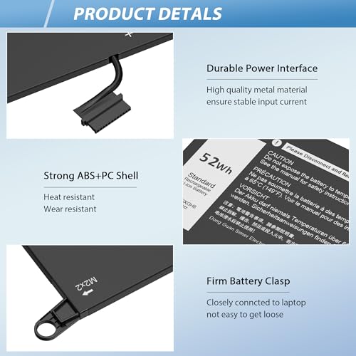 DXGH8 Battery Replacement for Dell XPS 13 9370 9380 I nspiron 13 7390 2-in-1 5390 5391 14 7490 Latitude 3301 E3301 Vostro 5390 5391 0H754V H754V G8VCF G8VCF6C P113G001 P82G P82G001 7.6V 52Wh