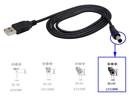 USB 2.0 A Male to DC 5.5x2.5mm Male Adapter Cable 5 Volt DC Barrel Power Jack Charging Cable for Tablet, Electronic Dog, Access Control Attendance (1M/3.3ft, DC5.5x2.5mm)(2packs) - color: 1M DC5.5x2.5mm