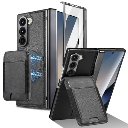 Dteck for Galaxy Z Fold 3 2021 Magnetic Phone Case 7.6" with Removable Flip Wallet (4 Card Slots) Kickstand, Screen Protector, Hinge Cover, Compatible with MagSafe, Shockproof Lightweight Cover, Black - color: 03_Black, size: for Samsung Galaxy Z Fold 3