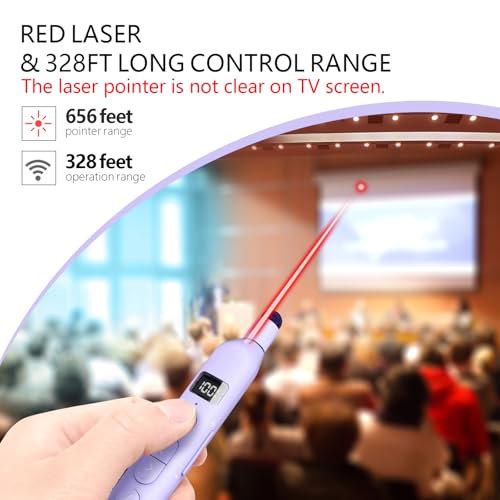 N21 Bluetooth Presentation Clicker for PowerPoint with Retractable Pointer | ①Red laser ②Telescopic touch pen ③Countdown timer, vibration alert ④Customizable Button ⑤Rechargeable;battery level display - color: Purple - Red Pointer