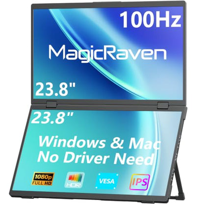 MAGICRAVEN 23.8" 100Hz Triple Portable Dual Monitor Laptop Screen Extender | 1080P FHD IPS, Plug & Play No Driver,USB-C/HDMI,100% sRGB,Triple Screen, Foldable,Mac/Windows Compatible,Travel & Office - size: 23.8"