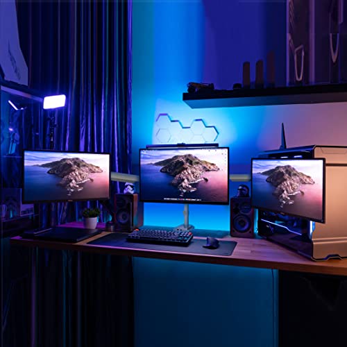 Mount-It! Triple Monitor Mount with Gas Spring Arms, Fits 24–32 Inch Screens, USB & Audio Ports, Full Motion Desk Stand with Tilt, Swivel & Rotation, Heavy Duty Silver 3 Screen Arm with Clamp