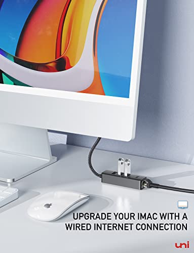 uni USB-C to Ethernet Adapter, USB C HUB Ethernet 1Gbps with USB 3.0 4IN1 | [Thunderbolt 4/3 Compatible], USB C to Network Adapter, for MacBook Pro/Air, iPad Pro, Surface Laptop, Chromebook, etc - color: Grey