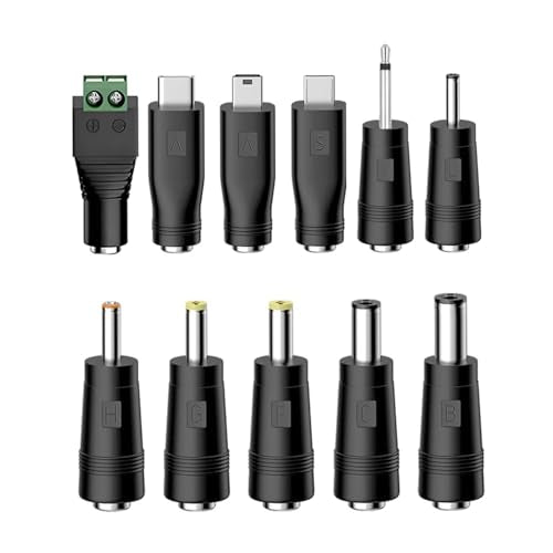 11-Tip DC Plug Adapter Kit for 5.5x2.1mm and 5.5x2.5mm Power Supply Cables | USB-C, Micro USB, Mini USB, LED terminal; 2.5x0.7, 3.0x1.1, 3.5x1.35, 4.0x1.7, 4.8x1.7, 5.5x2.5, 2.5mm; no voltage conversion