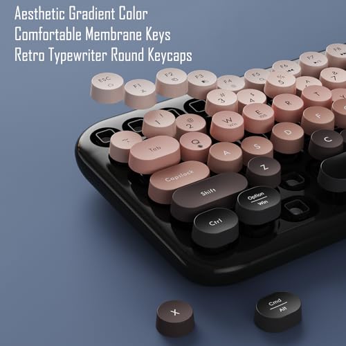Lomiluskr Colorful Wireless Keyboard, Bluetooth/2.4G Dual Mode, Compact TKL Quiet Membrane Keyboard, Cute Gradient Retro Round Keycaps, Compatible with PC/Laptop/Tablet/Smartphone (Black) - color: Black