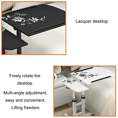 Tilting Overbed Table with Wheels, Height Adjustment Rolling Laptop Table Overbed Desk Hospital Tray Table Side Table for Hospital Home Use Sofa Bed, White(