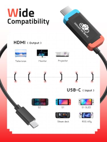 Lemorele Adapter for Switch 2 USB-C to HDMI 4K@60Hz 100W PD | Compatible with Switch OLED/Original, MacBook, Steam Deck, ROG Ally. DP Alt Mode required. 3.28ft plug-and-play cable - size: 3.28ft