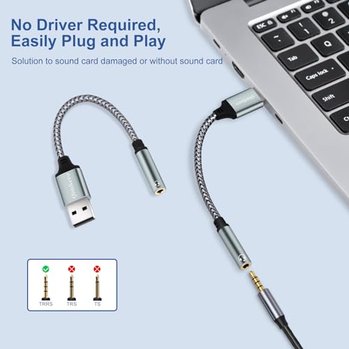 (2-Pack) QimKero External Stereo Sound Card, USB-A to 3.5mm TRRS 4-Pole Female, USB to 3.5mm AUX Stereo Audio Cable for PC Windows, Laptop, Mac, Desktops, Linux, PS4 Plug and Play No Drivers Needed