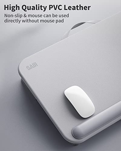 SAIJI Laptop Lap Desk for Bed—Fits Up to 17" Laptops & MacBook,Lightweight Tray Table with Soft Leather Wrist Pad,Sturdy Phone/Tablet Holder, Laptop Stand with Cushion for Home Office/Gaming On Couch - color: Light Gray