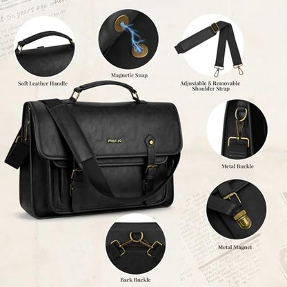 MOSISO 3 in 1 Laptop Bag, 15.6 inch PU Leather Shoulder Bag | Briefcase Messenger Satchel Laptop Backpack, 15-16 inch Computer Bags Handbag Bookbag, Black - color: Black, size: 15.6 inch