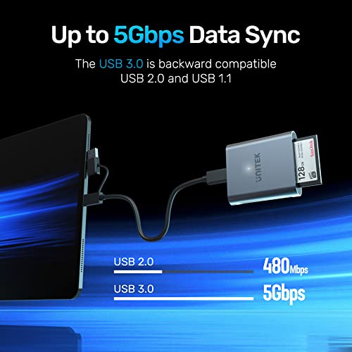 CFast Card Reader, Unitek USB 3.0 USB C CFast 2.0 Card Reader, Portable Aluminum CFast Memory Card Adapter Thunderbolt 3 Port Connection Supported, Compatible for SanDisk, Lexar, Transcend, Sony Card