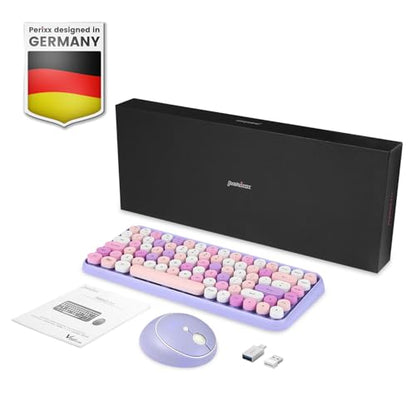 Perixx PERIDUO-713PP Wireless Mini Keyboard and Mouse Combo - Retro Round Key Caps - Pastel Purple - US English Layout (PD-713PPUS-11953) - color: Purple