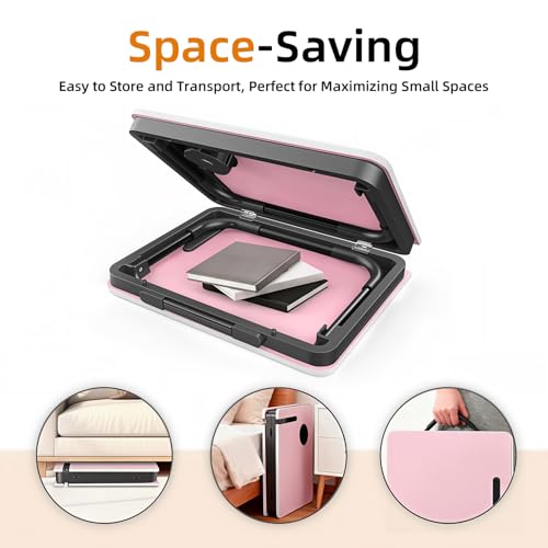 BUYIFY 23.4" Foldable Lap Desk Bed Table with Cup Holder Tray Rose Pink | Portable Folds Flat for Easy Storage, No Assembly Laptop Bed Desk, Sturdy and Lightweight, Patent Design - color: Rose Pink
