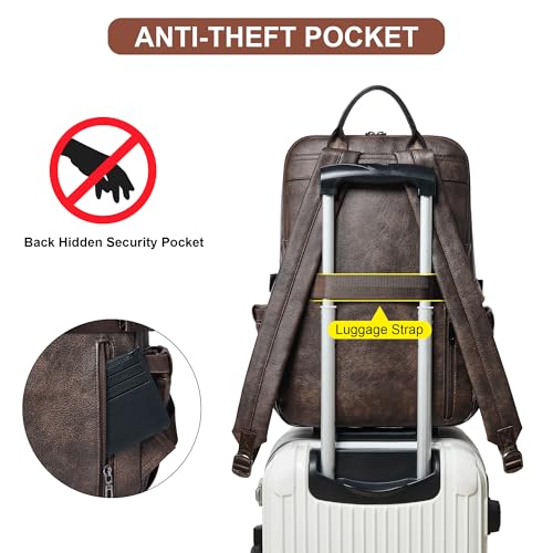 Shrrie Vegan Leather Laptop Backpack for Women,17 Inch Computer Backpack Purse for Work Business College Travel Teacher Nurse with Anti-theft Pocket & Giant Tumbler Holder Pocket,Chocolate - color: Chocolate