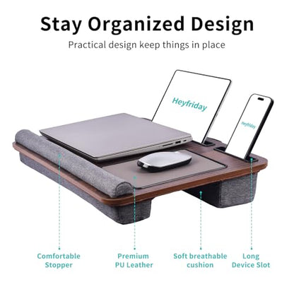 Home Office Lap Desk with Wrist Rest Wrist Rest, Mouse Pad, and Phone Holder Large Laptop Bed Desk for Notebook, Laptop, Tablet, Lap Stand Fits Up to 17 Inch Laptops (Brown) - color: Brown, size: Large