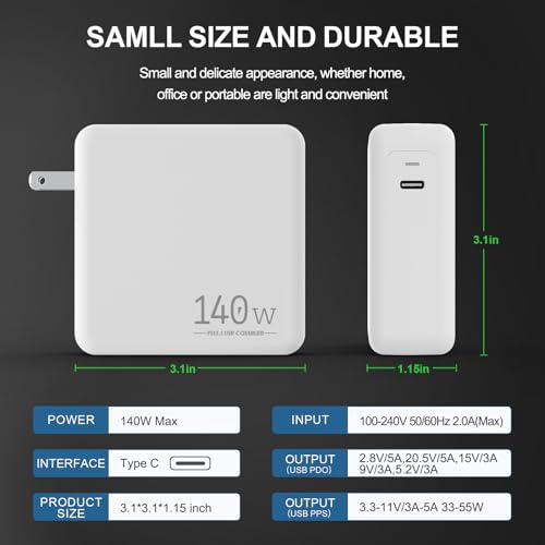 Compatible with MacBook Pro Charger 140W USB C Fast Charger Adapter | for Mac Pro/Air M2 M3 M4 M5 16, 15, 14, 13 Inch iPad Pro iPhone Samsung Galaxy and All Type C Device
